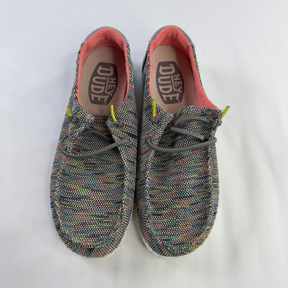 Hey Dude Womens Wendy Sox Peacock Pink Woven Knit Textile Size 7 Slip On Shoes